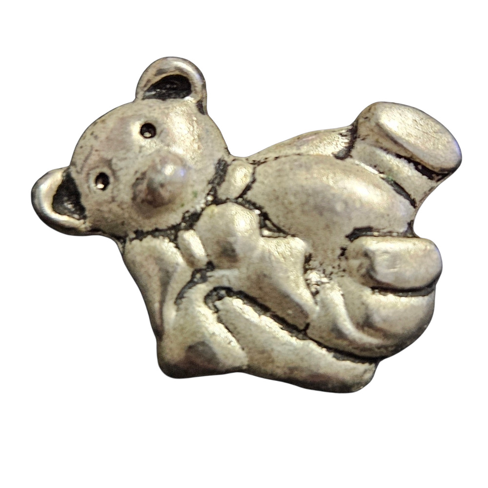 Silver Tone Teddy Bear Pin Brooch Reclining Bear Figural Jewelry